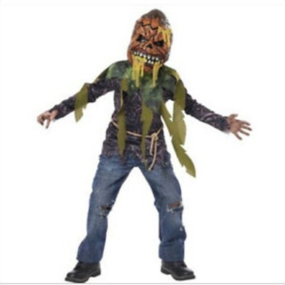 Rotten Pumpkin with Slimy Guts Halloween Costume 10/12 Shirt Mask Boys 5 Pc